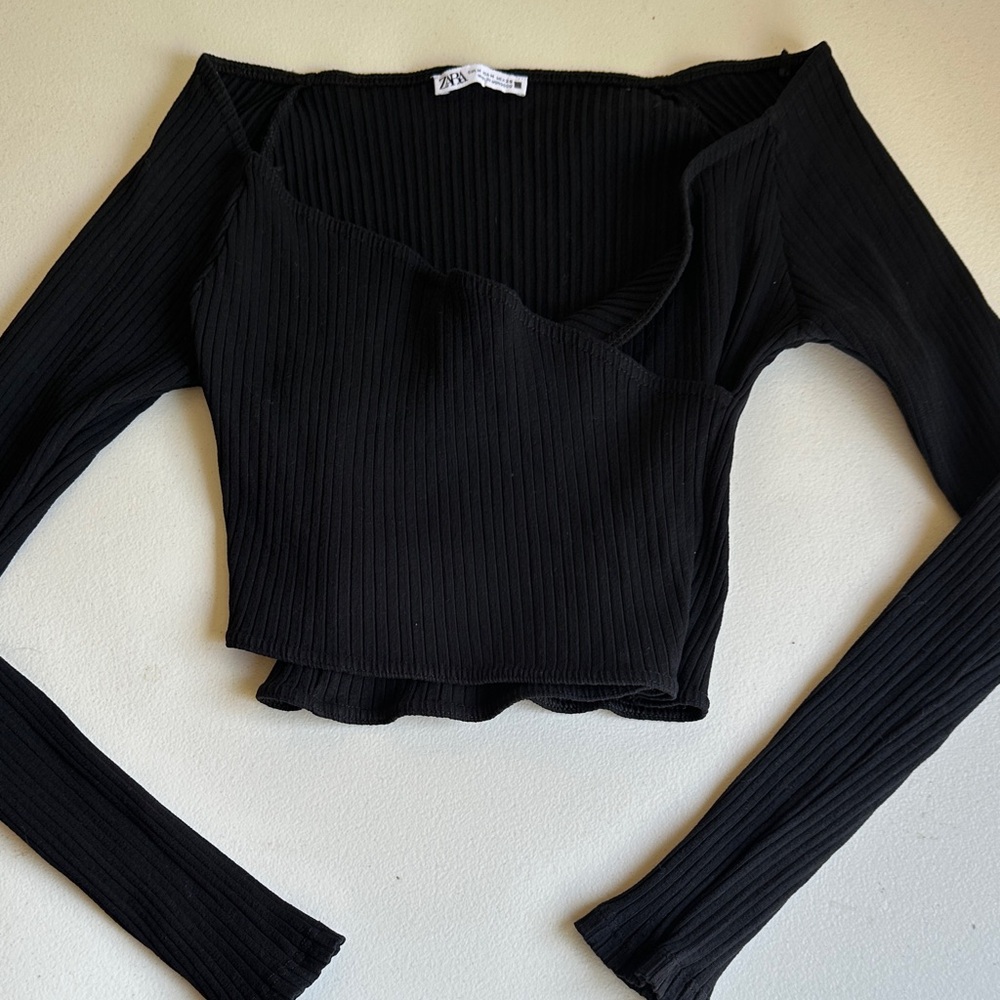 Zara Black Ribbed Crop Top